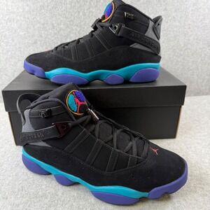 Nike Air Jordan 6 Rings Black Aqua Grey Mens Sneakers Size 8 DD5077-040